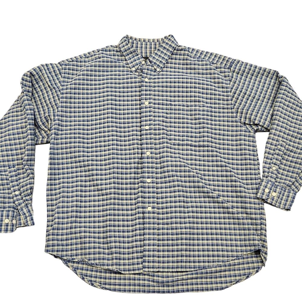 Eddie Bauer Men's Blue Green Plaid Long Sleeve Button Down Shirt Size XL